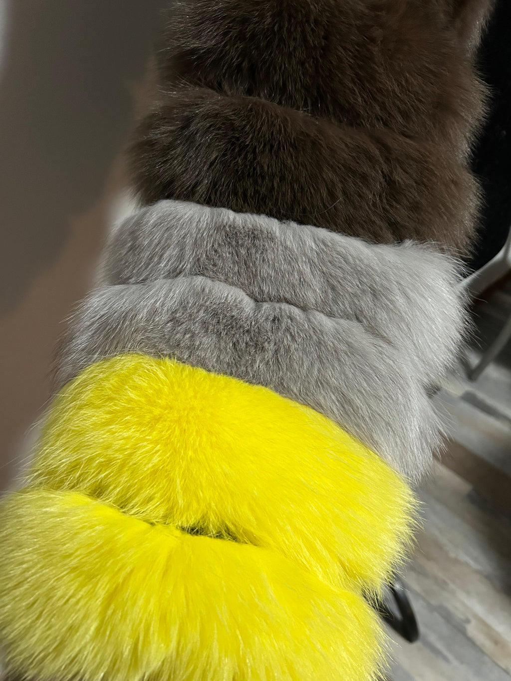 Elegant Brown Gray and Yellow Fox Fur Scarf One Sleeve