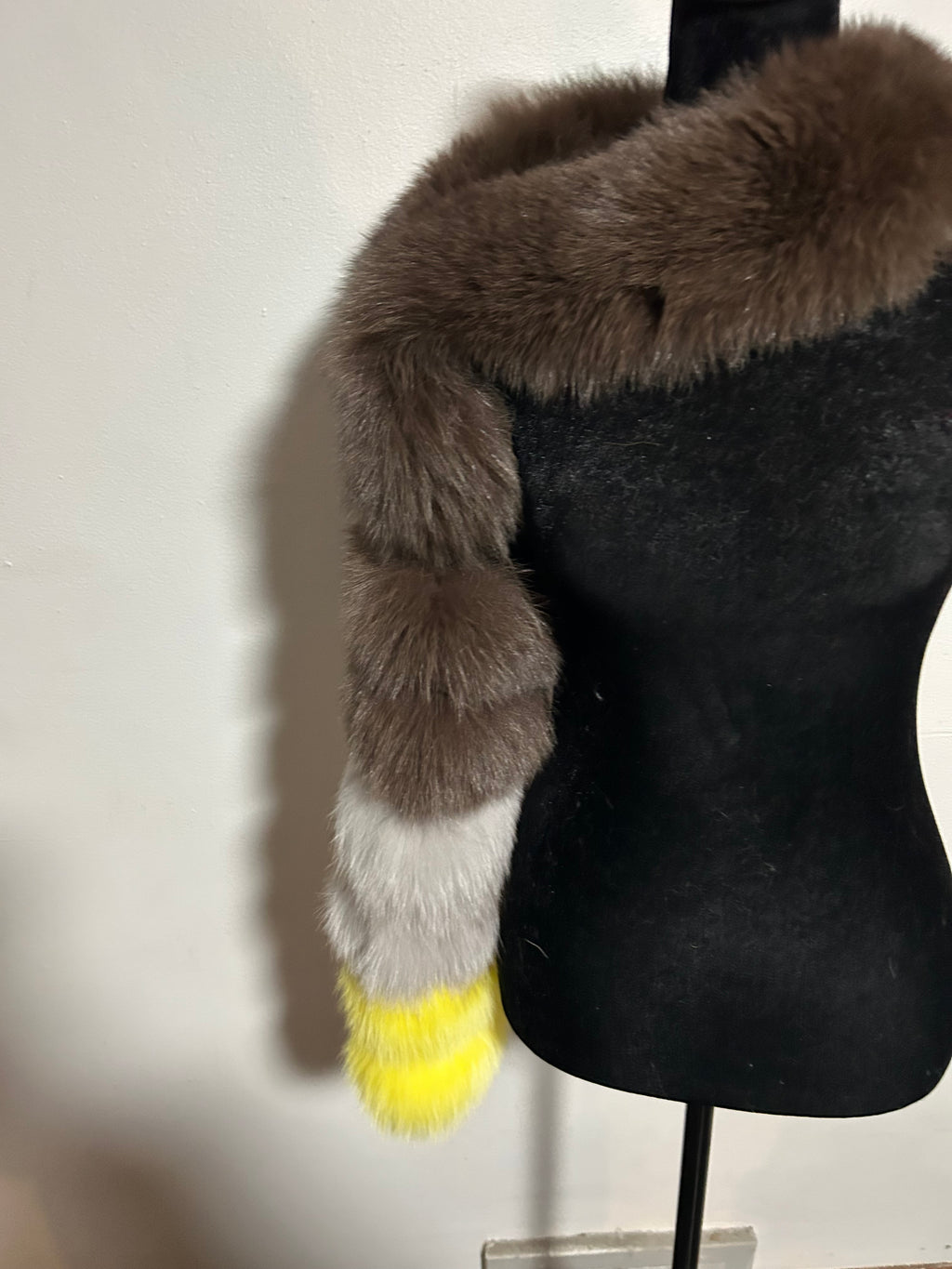 Elegant Brown Gray and Yellow Fox Fur Scarf One Sleeve