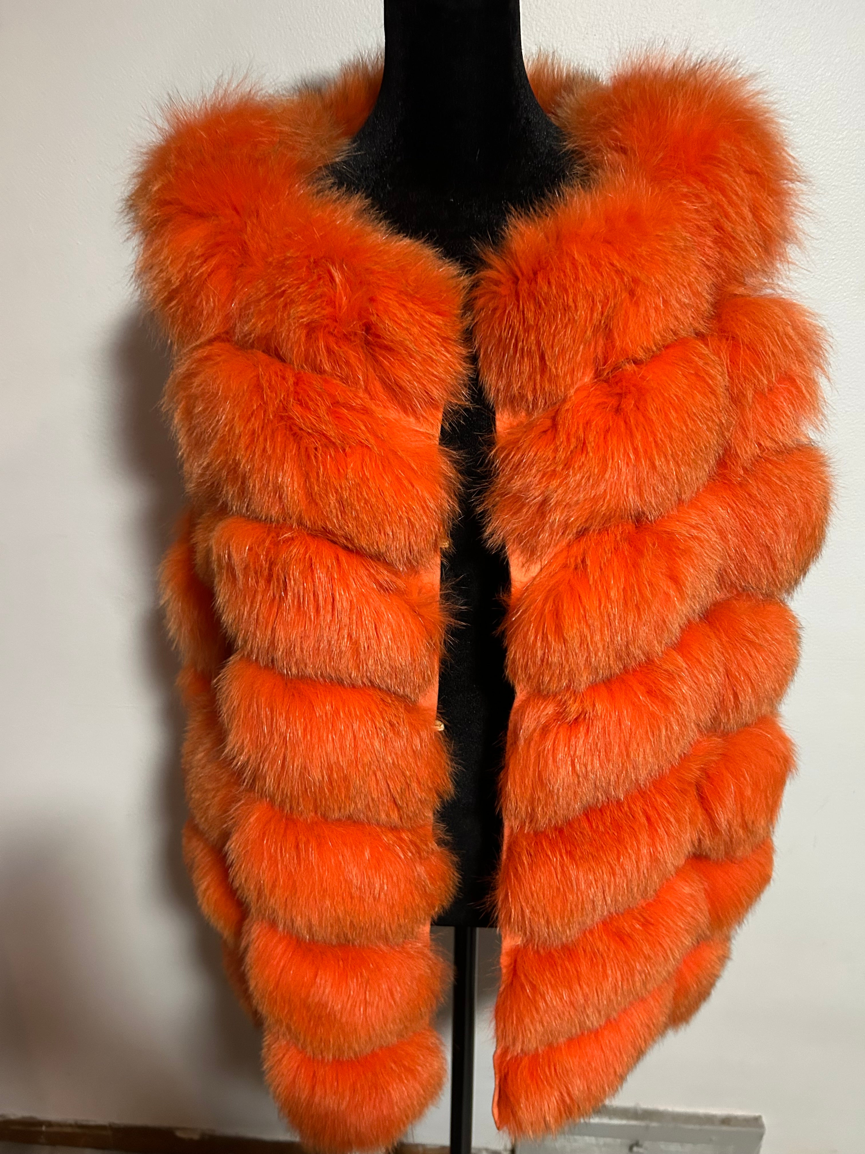 Orange Fox Fur Vest Size M