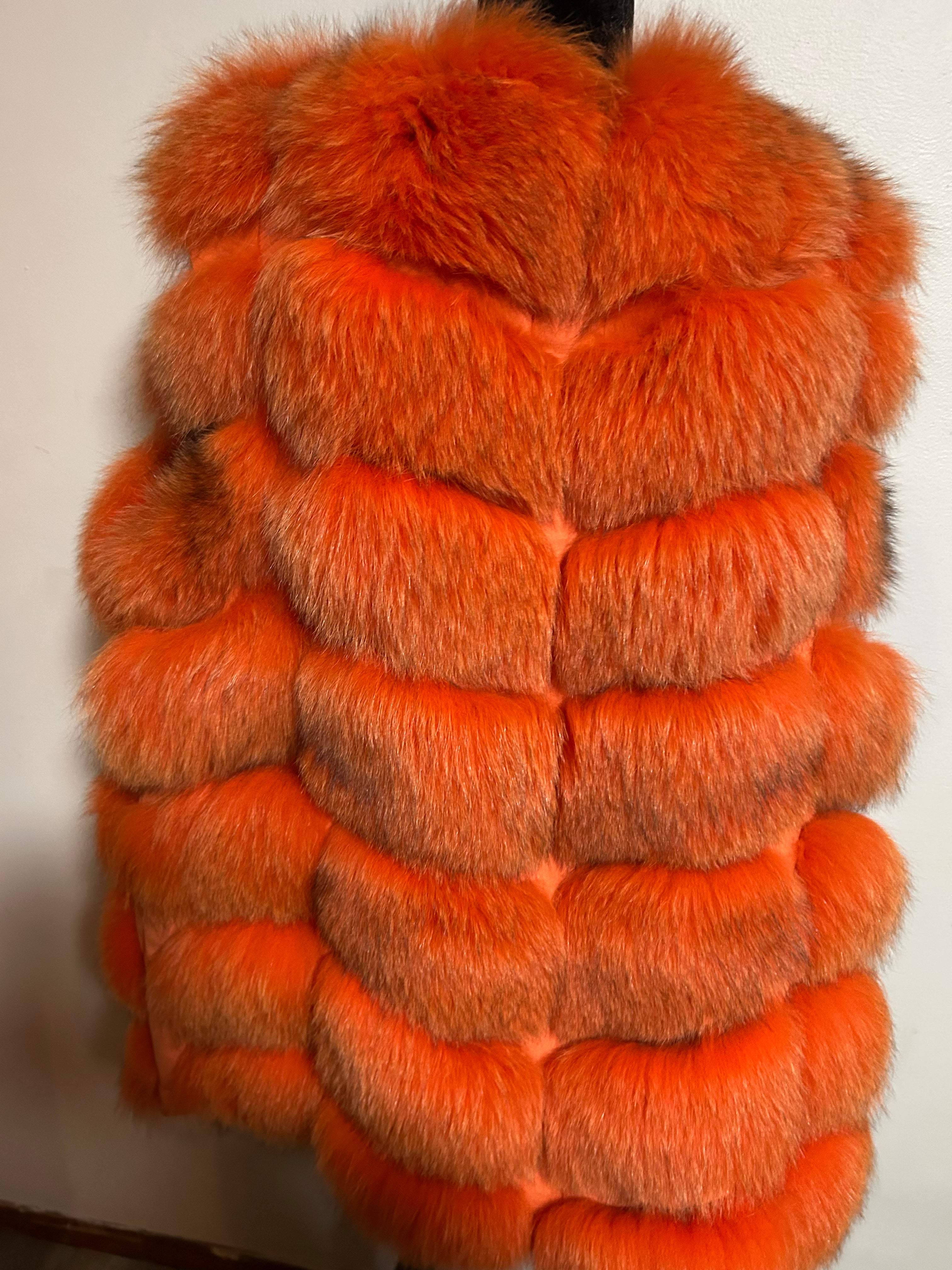 Orange Fox Fur Vest Size M
