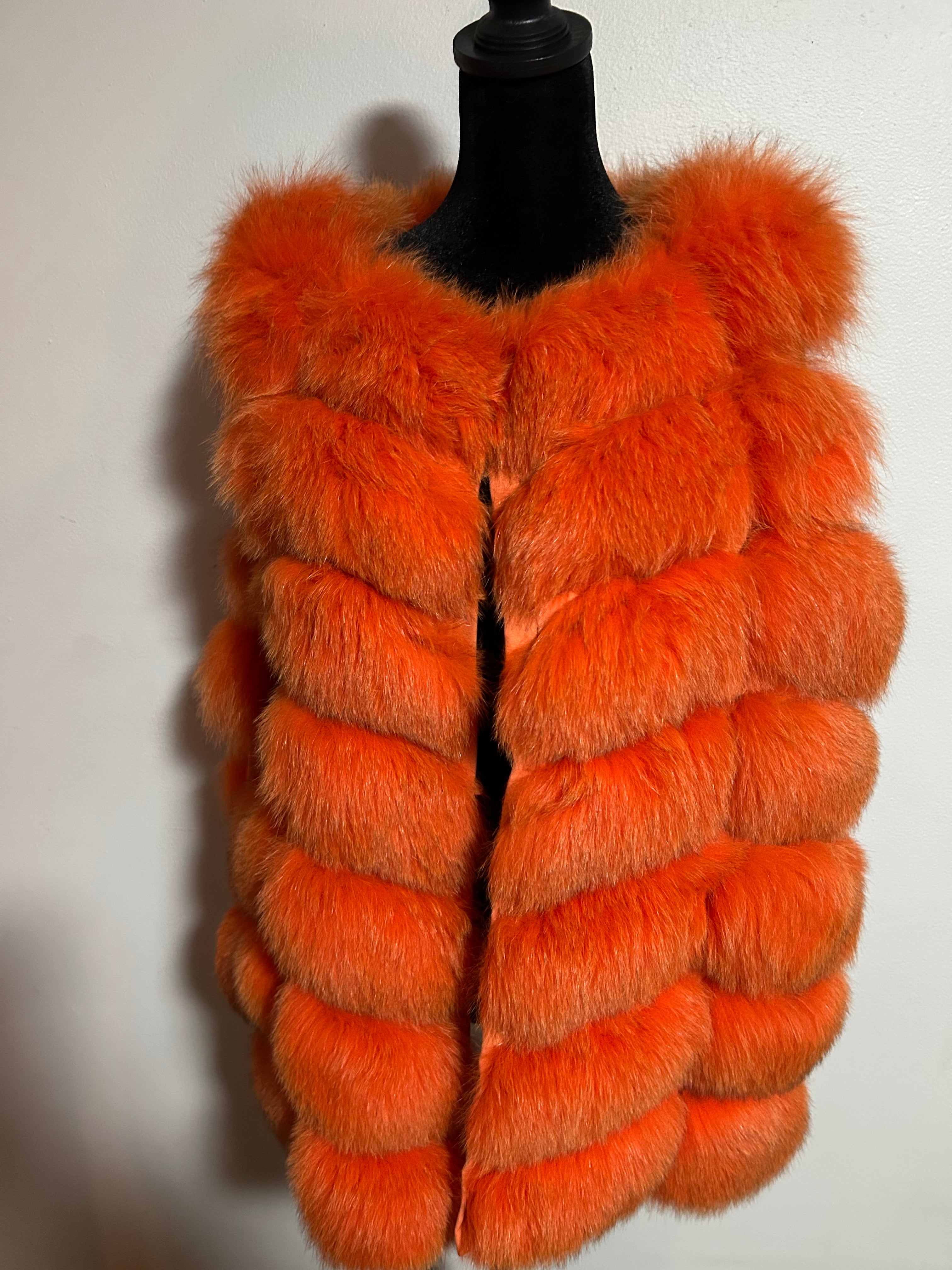 Orange Fox Fur Vest Size M