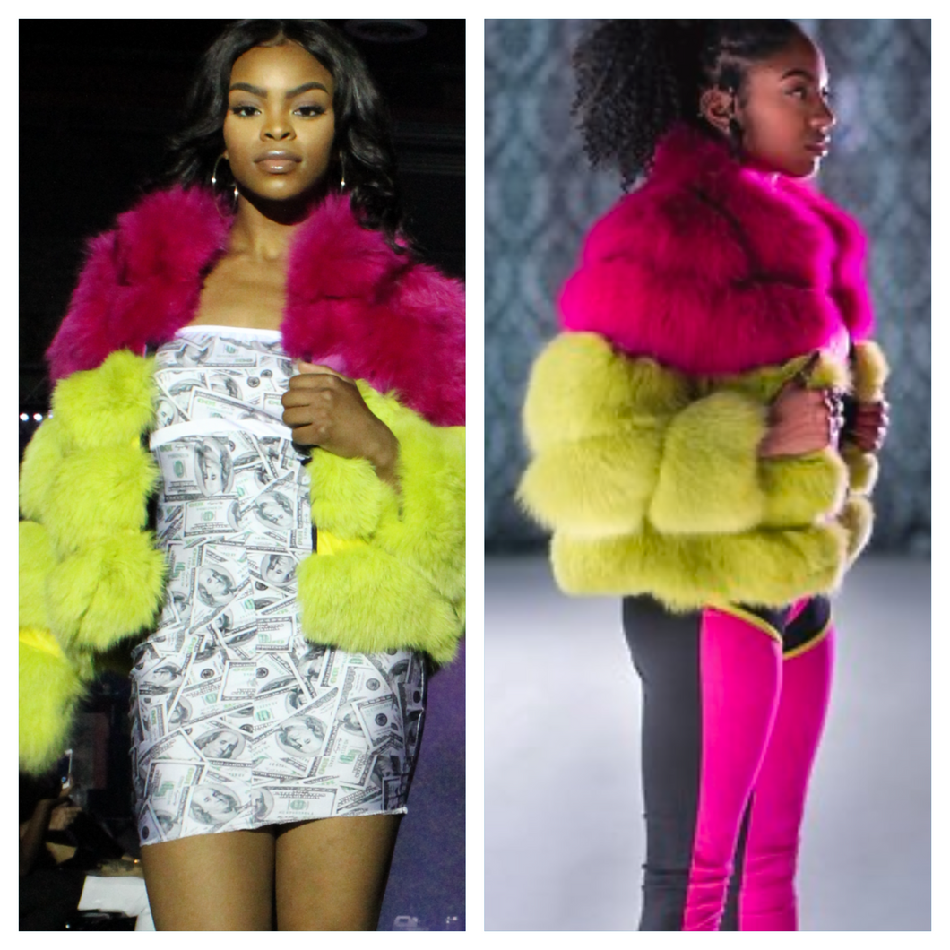 Pink and lime green jacket Urbanfursnyc