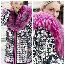 New Faux Fur Pink Sequin Coat