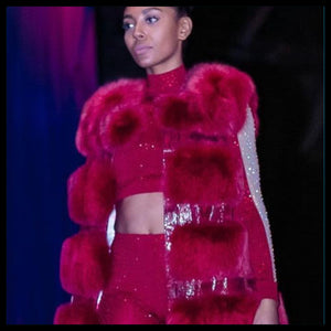 Cranberry Red  Fox Vest with Snake Skin