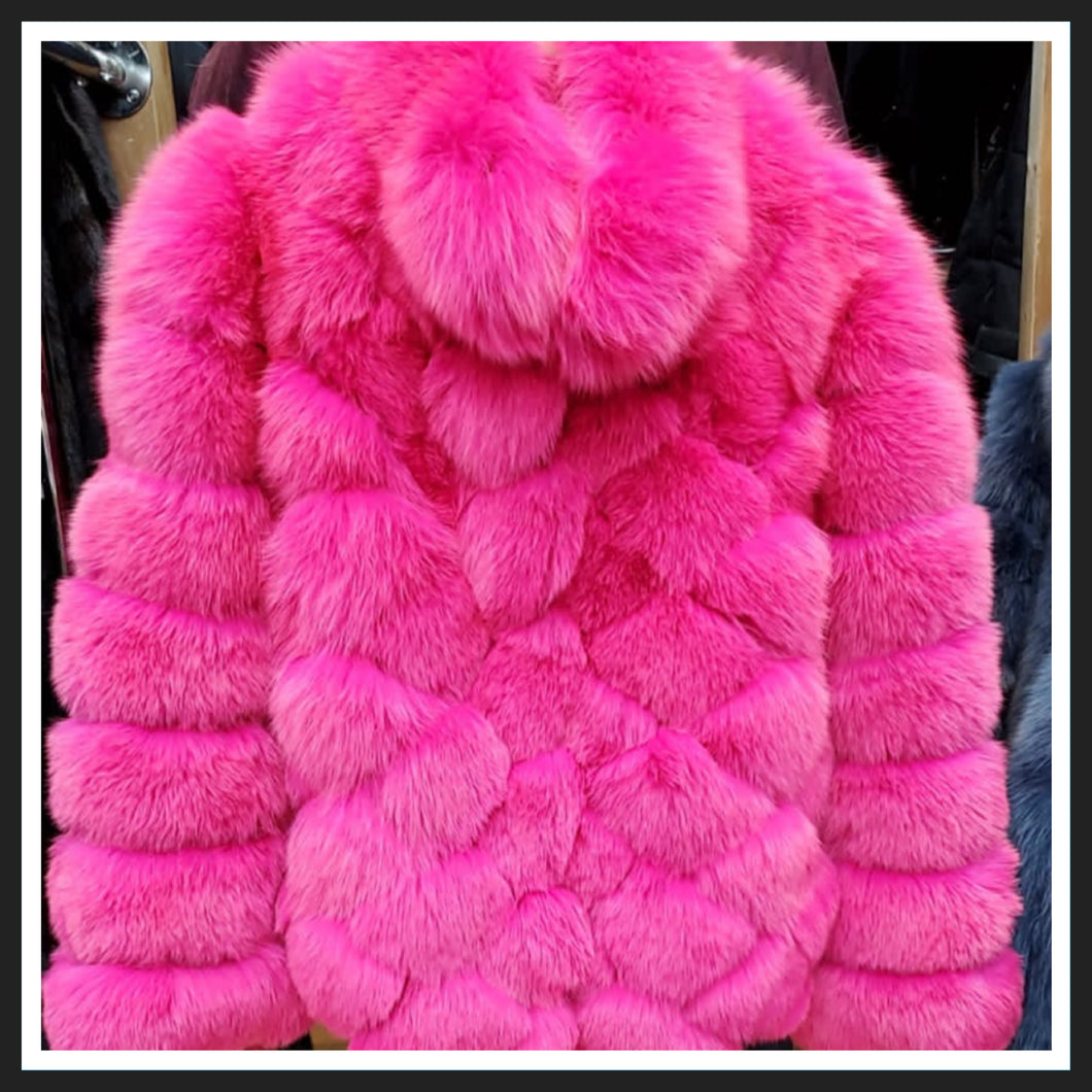 Hooded Hot Pink Fox Jacket